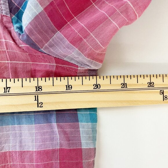 J. Crew Classic Fit Crinkle Cotton Popover Blouse in Ombre Plaid - Size 10 - Picture 5 of 6